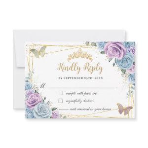 Baby Blue Purple Lilac Floral Quinceañera Sweet 16 RSVP Card