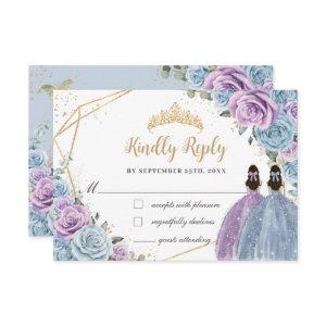 Baby Blue Purple Lilac Floral Twins Quinceañera RSVP Card