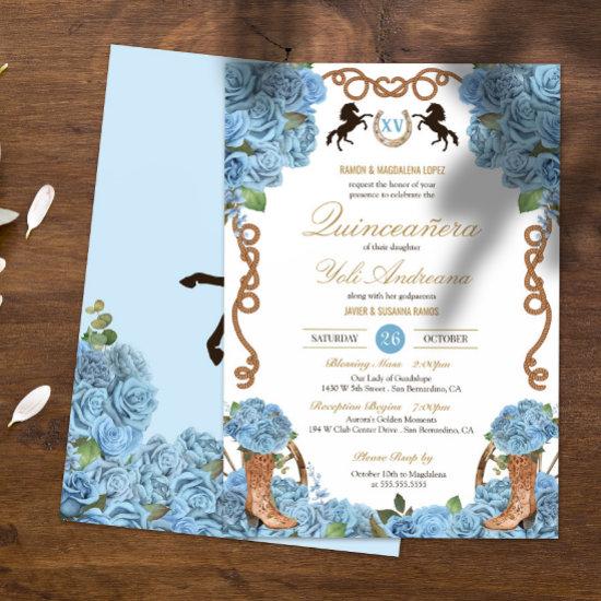 Baby Blue Rose Western Charra Quinceañera