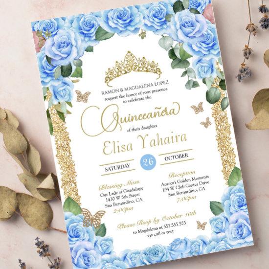 Baby Blue Roses & Butterfly Quinceanera