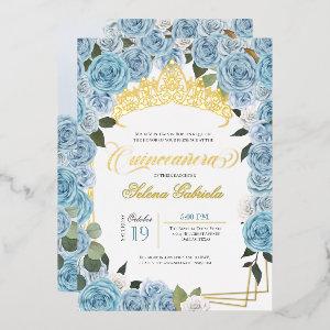 Baby Blue Roses Princess Quinceanera Real Gold Foil
