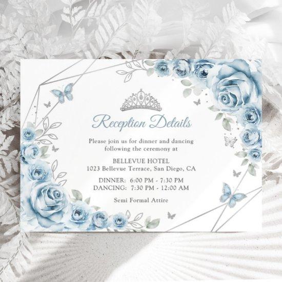 Baby Blue Silver Floral Quinceanera  Details Enclosure Card