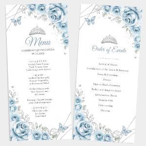 Baby Blue Silver Floral Quinceanera Program Menu
