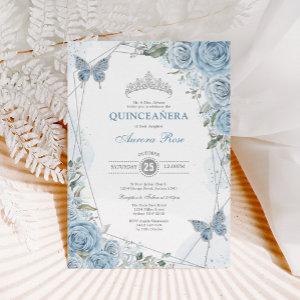 Baby Blue Silver Quinceañera Butterfly Geometric