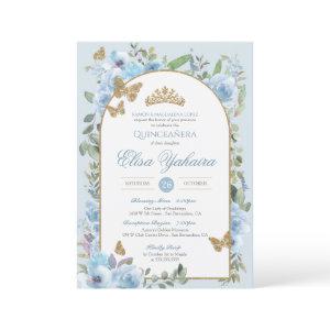 Baby Blue Watercolor Golden Butterfly Quinceanera