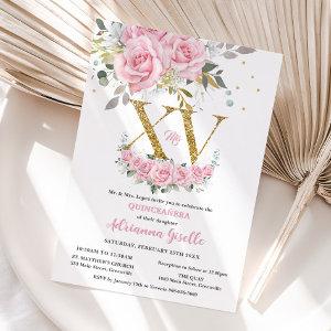 Baby Pink Floral Gold XV Quinceañera Quince 15