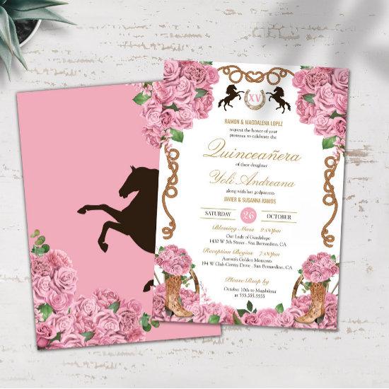 Baby Pink Roses Floral Western Charra Quinceanera