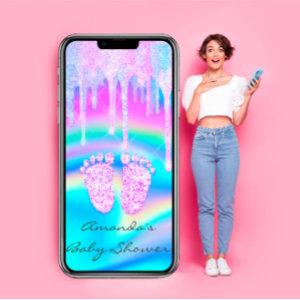 Baby Shower Girly Feet Drip Unicorn Holograph Opal