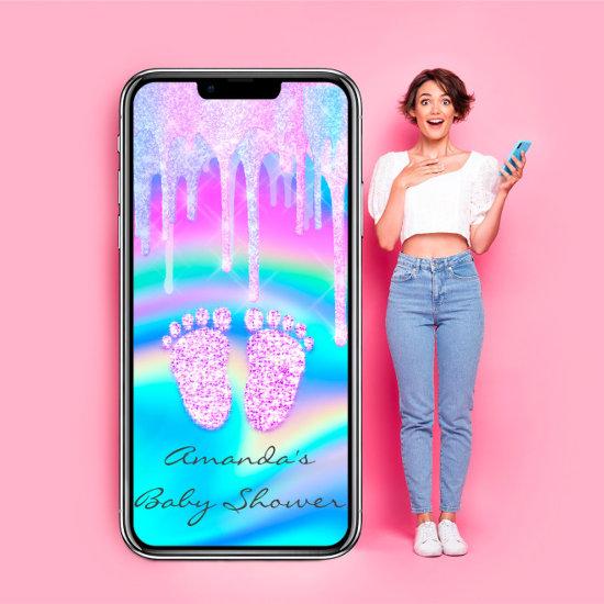 Baby Shower Girly Feet Drip Unicorn Holograph Opal