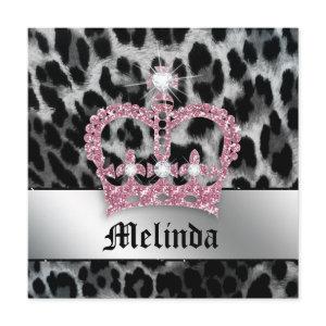 Bachelorette Party Invite Leopard Black Pink Crown