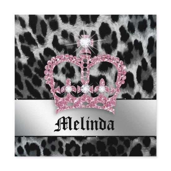 Bachelorette Party Invite Leopard Black Pink Crown