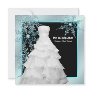 Ball Gown Teal Blue Winter Snowflakes Quinceanera