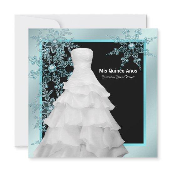 Ball Gown Teal Blue Winter Snowflakes Quinceanera