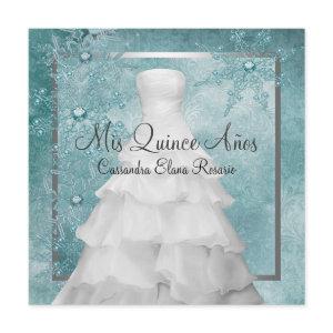 Ball Gown Teal Blue Winter Snowflakes Quinceanera