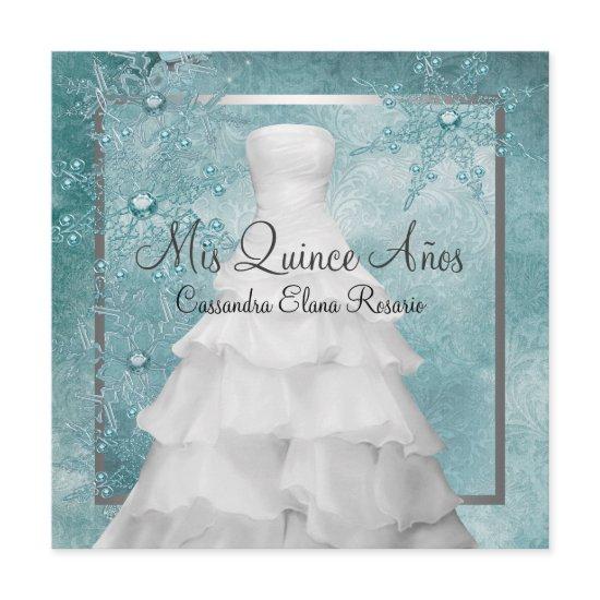 Ball Gown Teal Blue Winter Snowflakes Quinceanera