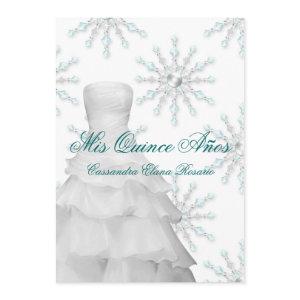 Ball Gown Teal Blue Winter Snowflakes Quinceanera