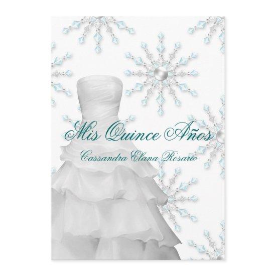 Ball Gown Teal Blue Winter Snowflakes Quinceanera