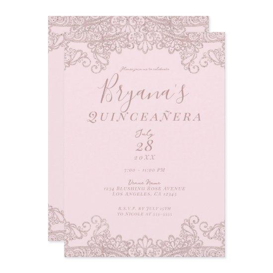 Ballerina Blush Pink Glitter Lace Quinceañera