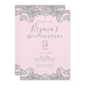 Ballerina Pink Silver Glitter Lace Quinceañera