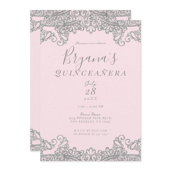 Ballerina Pink Silver Glitter Lace Quinceañera
