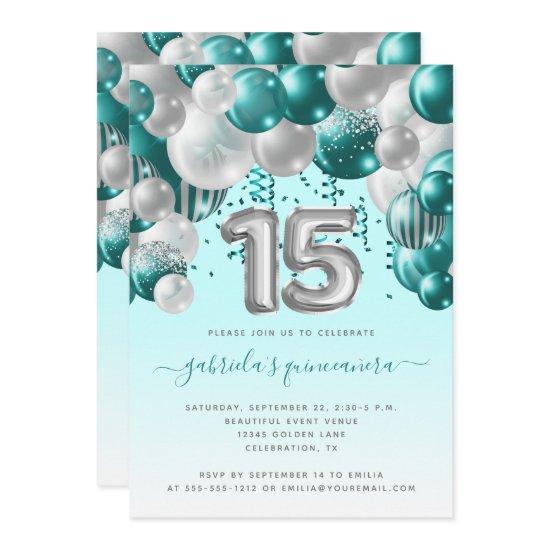 Balloon Arch Teal Silver Quinceañera