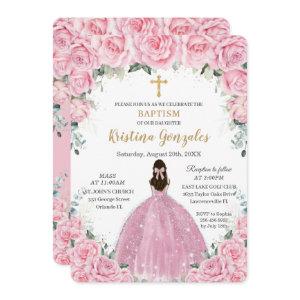 Baptism Christening Girl Pink Floral Gold Cross