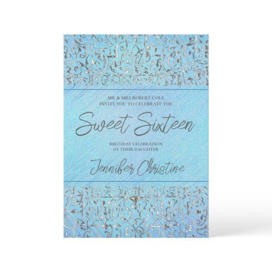 Baroque Silver And Blue Quinceanera