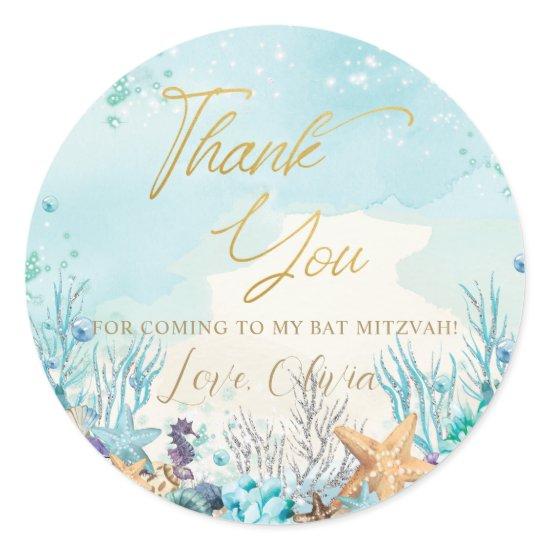 Bat Mitzvah Under the Sea Beach Ocean Birthday Classic Round Sticker