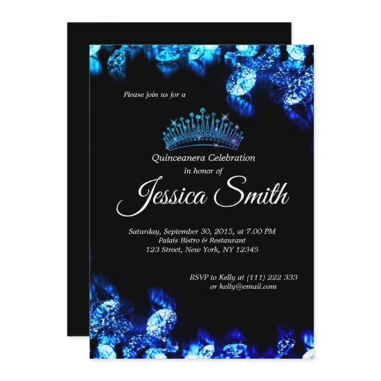 Beautiful Blue Diamond Quinceañera Invite