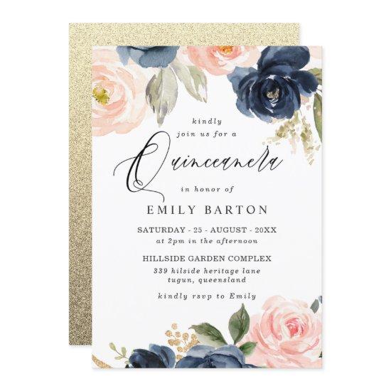 Beautiful Blush Navy Quinceanera 15th Birthday