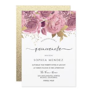 Beautiful Blush Pink Floral Gold Quinceanera