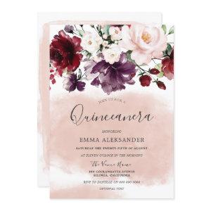 Beautiful Blush Watercolor Botanical Quinceanera