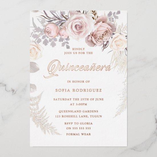 Beautiful Blush Wreath Rose Gold Quinceanera Party Foil
