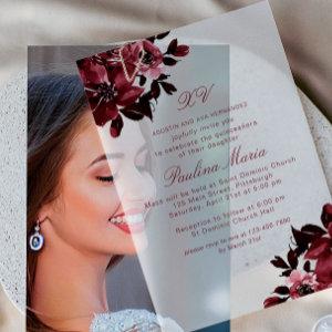 Beautiful Burgundy Floral Quinceañera Vellum