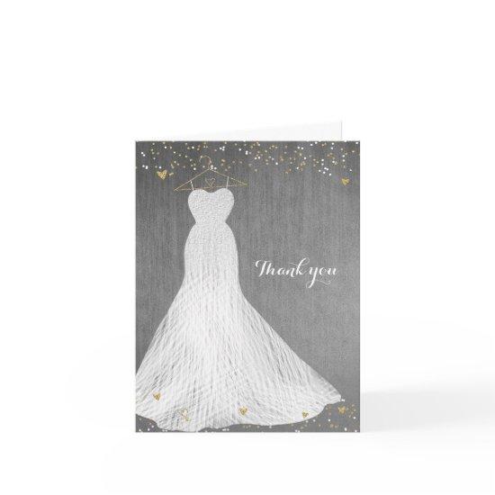 Beautiful Dress on Gold Hanger Bridal Shower Thank You Card