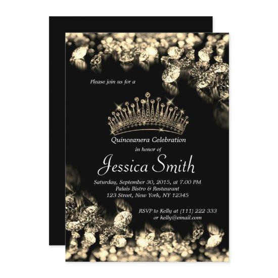 Beautiful Golden Diamond Quinceañera Invite