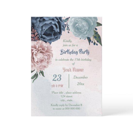 beautiful pink blue floral greenery birthday party