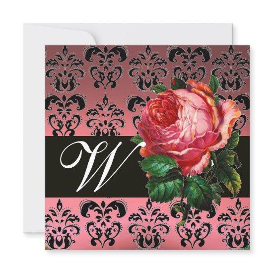BEAUTIFUL PINK ROSE  BLACK WHITE  DAMASK MONOGRAM