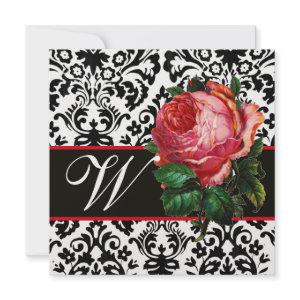 BEAUTIFUL PINK ROSE  BLACK WHITE  DAMASK MONOGRAM