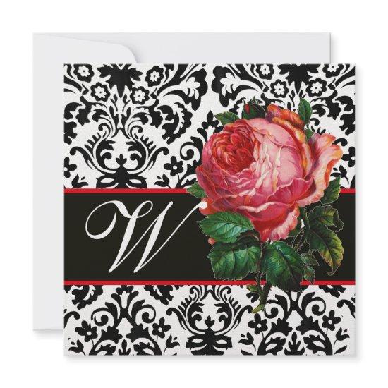 BEAUTIFUL PINK ROSE  BLACK WHITE  DAMASK MONOGRAM