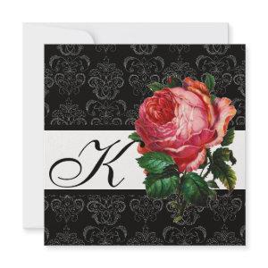 BEAUTIFUL PINK ROSE  BLACK WHITE  DAMASK MONOGRAM