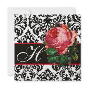 BEAUTIFUL PINK ROSE  BLACK WHITE  DAMASK MONOGRAM