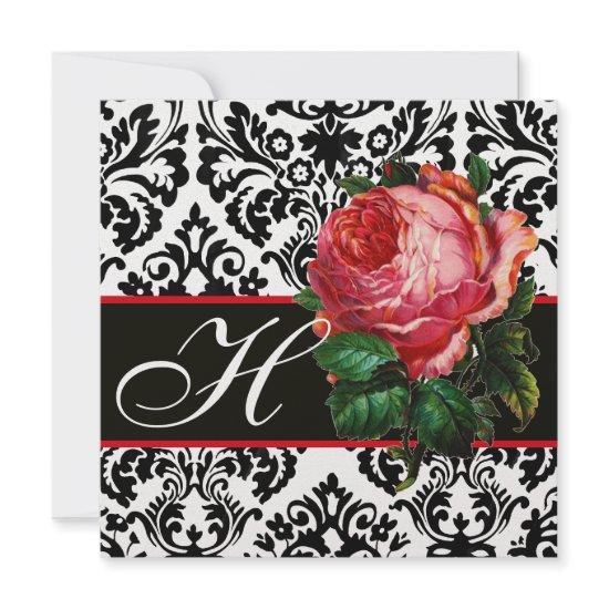 BEAUTIFUL PINK ROSE  BLACK WHITE  DAMASK MONOGRAM