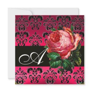 BEAUTIFUL PINK ROSE FUCHSIA BLACK DAMASK MONOGRAM