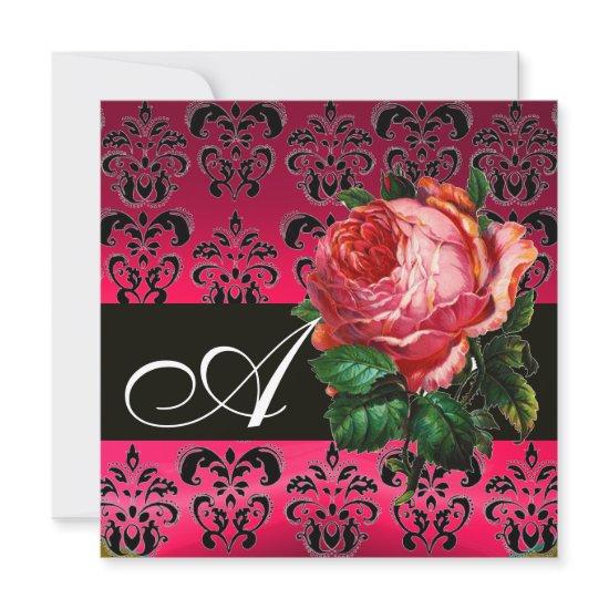 BEAUTIFUL PINK ROSE FUCHSIA BLACK DAMASK MONOGRAM