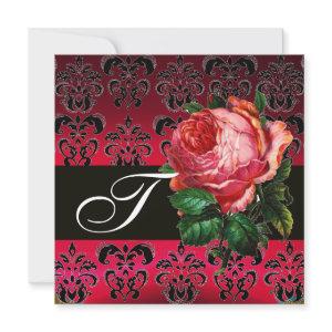 BEAUTIFUL PINK ROSE FUCHSIA BLACK DAMASK MONOGRAM