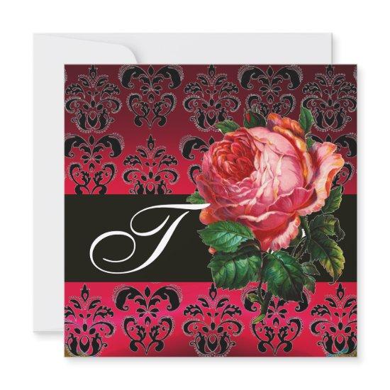 BEAUTIFUL PINK ROSE FUCHSIA BLACK DAMASK MONOGRAM