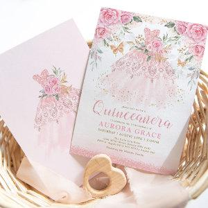 Beautiful Pink Roses Princess Dress Quinceañera
