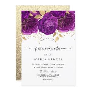 Beautiful Purple & Gold Floral Sparkle Quinceanera