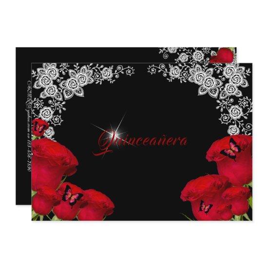 Beautiful Red Roses Butterflies Quinceanera